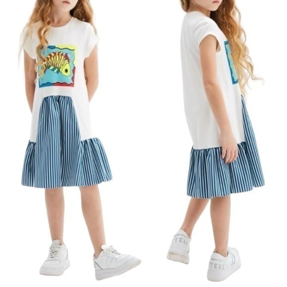 NWT LiaLea Rare Nautical Fish Print Short Sleeve Summer Casual‎ Dress